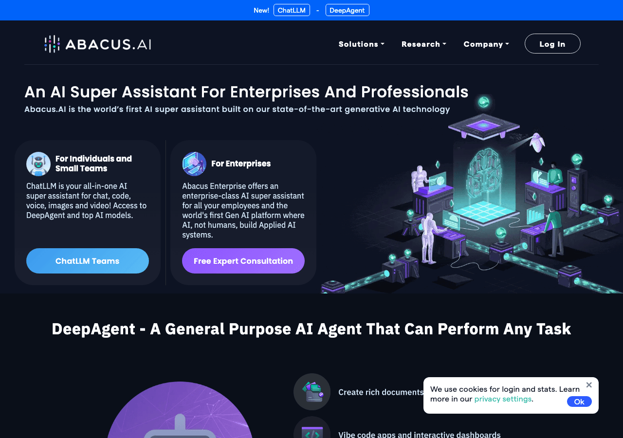 Abacus.AI Data Analytics showing enterprise ai platform - The World's First AI Super-Assistant for Enterprises and Profession
