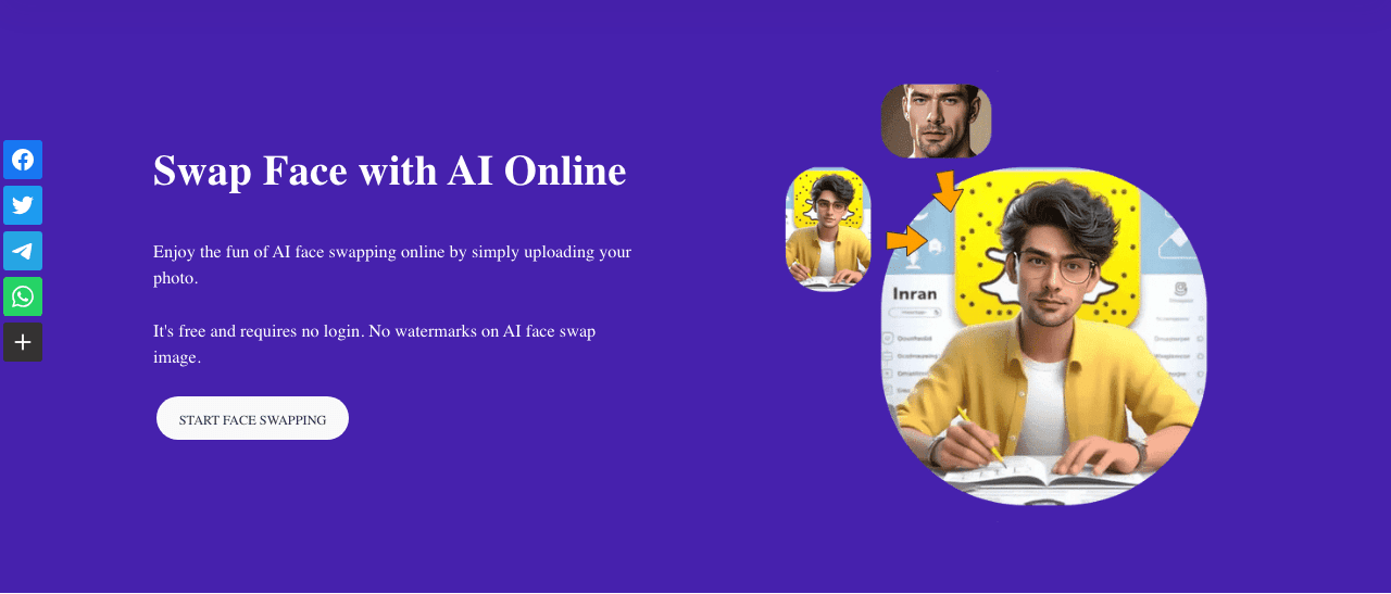 AI Face Swap Image Generation showing ai face swap - Free AI face swaps in photos & videos—no sign-up, no watermarks, instant