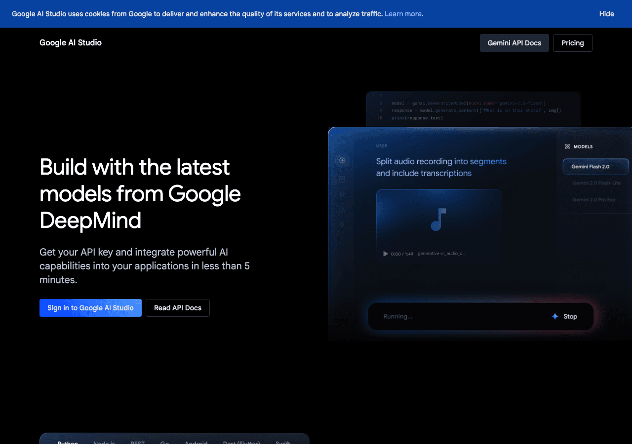 Google AI Studio Productivity & Collaboration showing google ai studio - The fastest way to build AI-first applications with