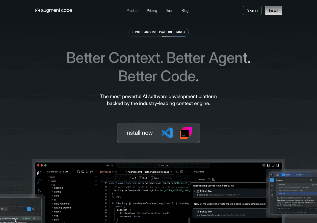 Augment Code Assistance showing ai coding assistant - AI coding platform for real software