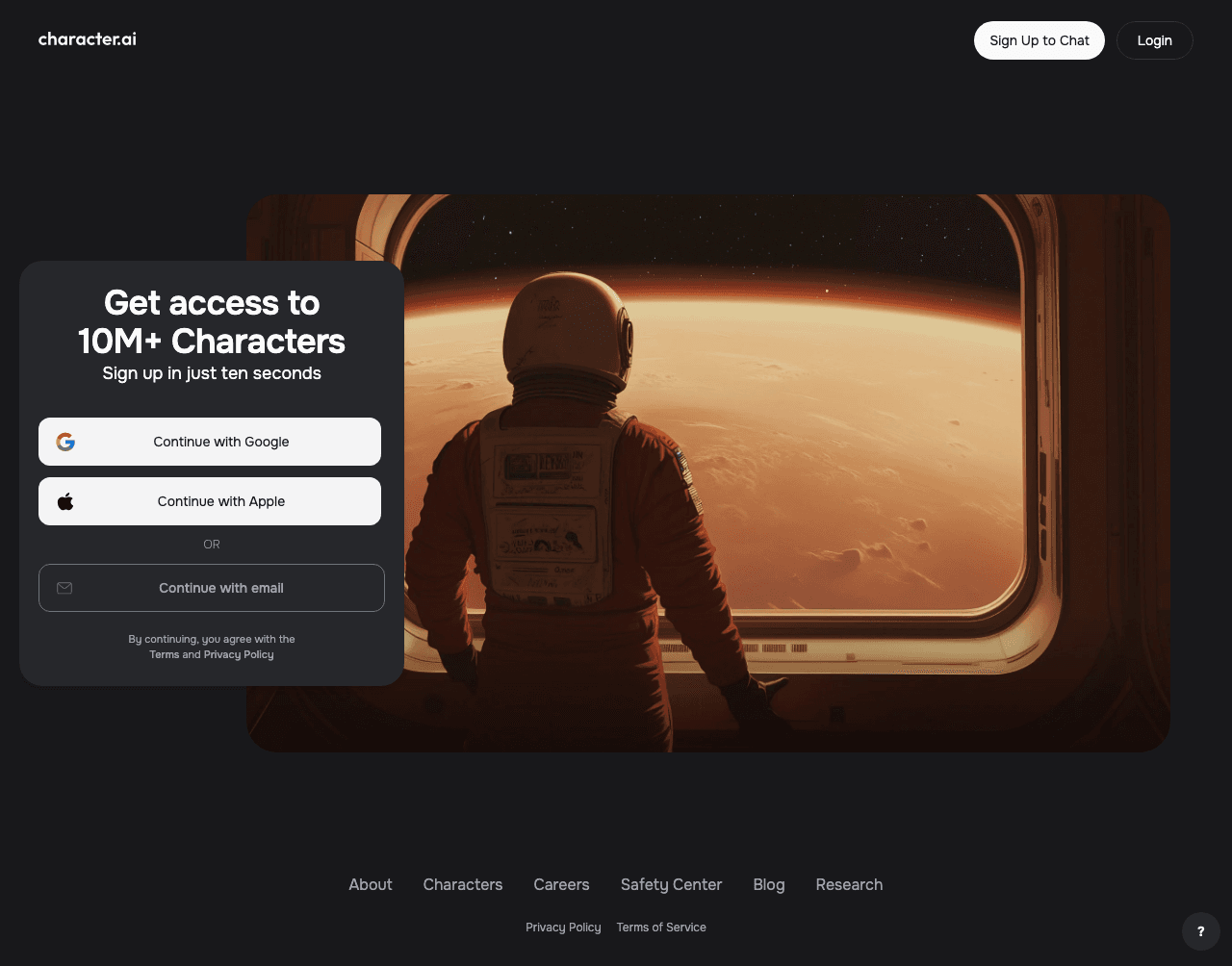 Character.AI Conversational AI showing ai character chat - Connect. Create. Explore. Imagine with AI.