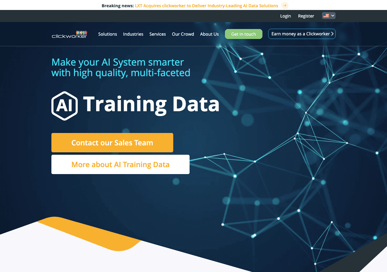 clickworker Data Analytics showing crowdsourcing platform - Work. Learn. Earn.