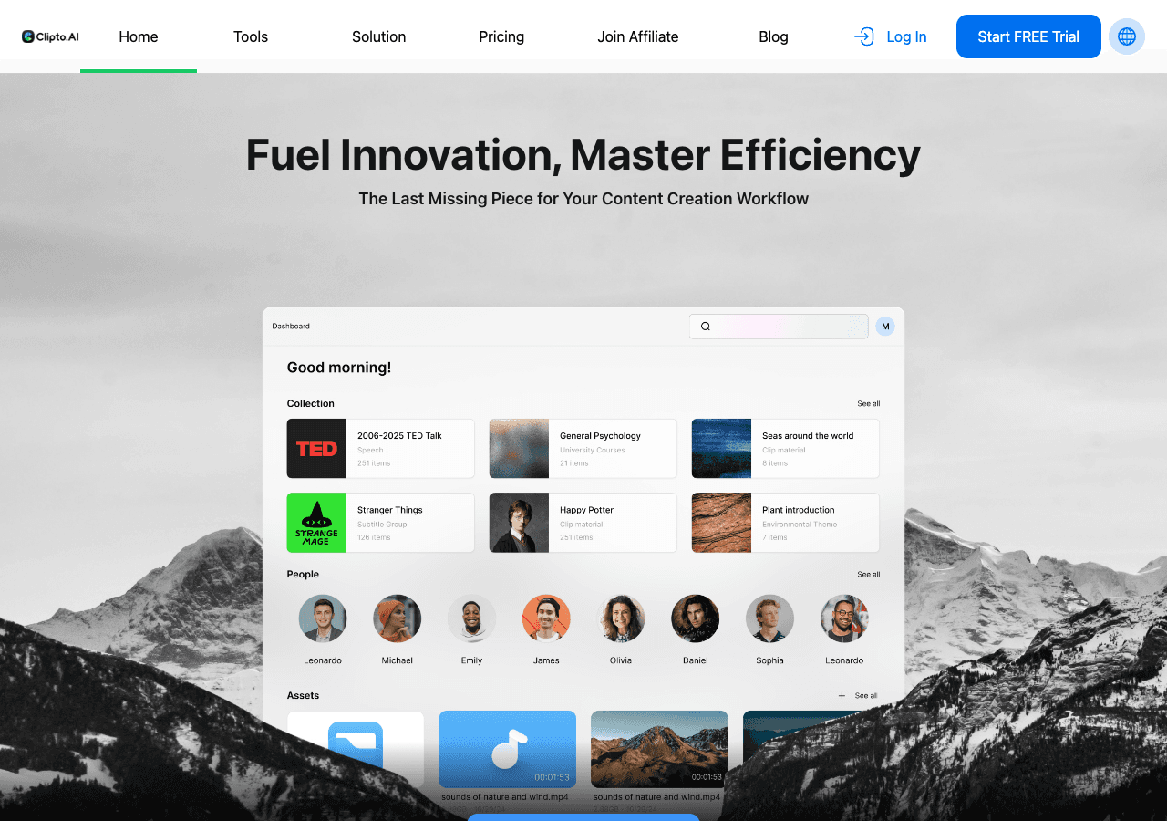 Clipto.AI Video Editing showing ai transcription - Private AI transcription, search, and editing—all on your device, in your