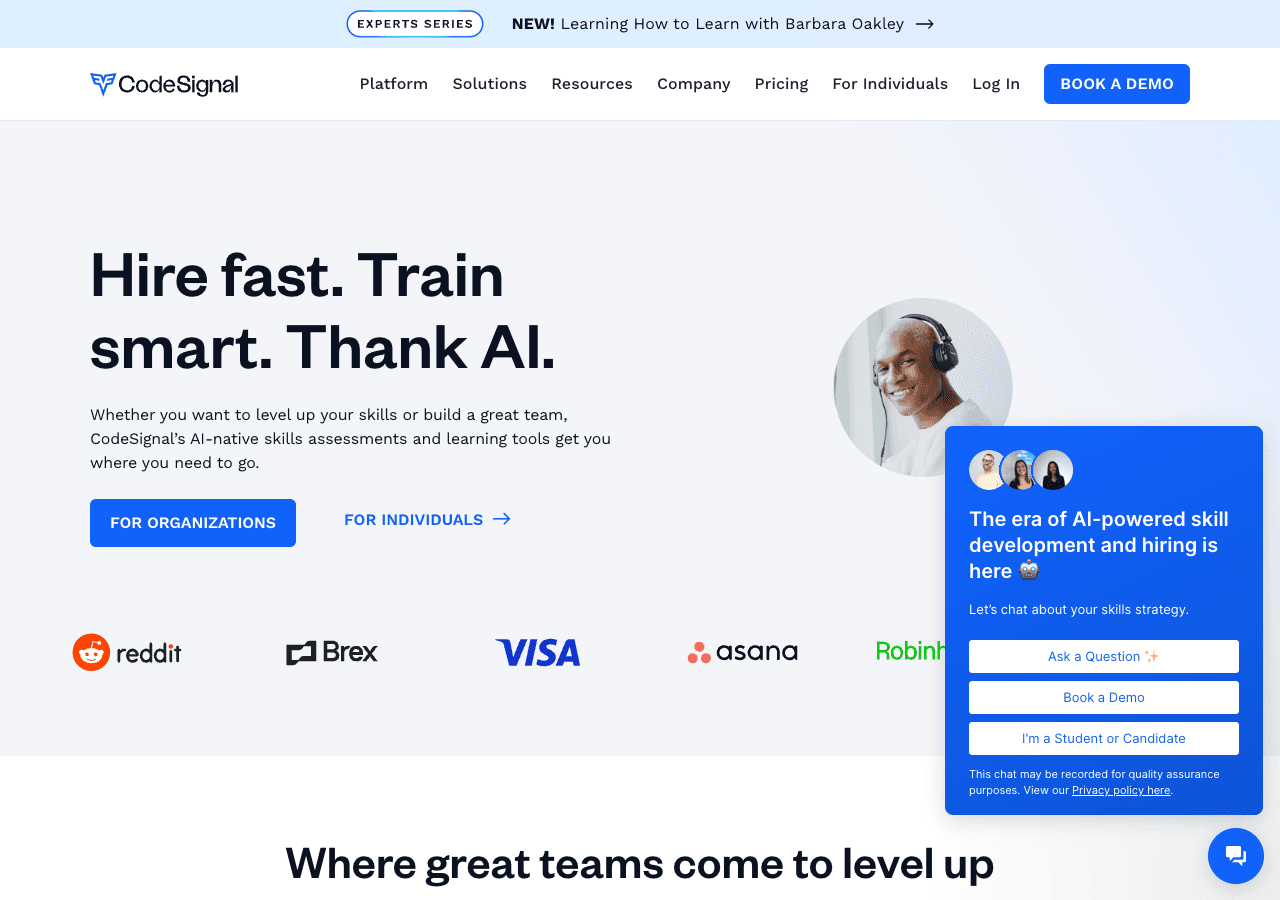 CodeSignal Code Assistance showing coding challenges - Level up your coding skills