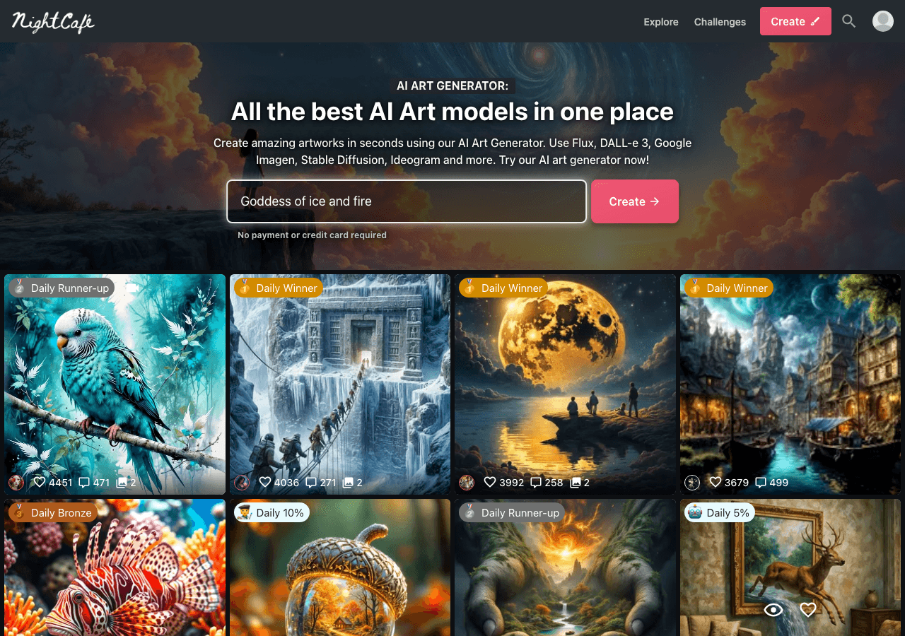 NightCafe Creator Image Generation showing ai image generator - Create AI art, join a thriving creative community