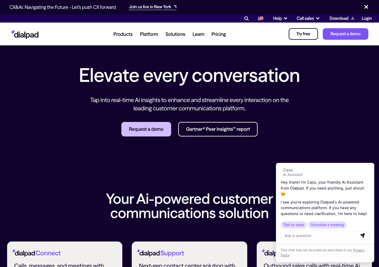 Dialpad Conversational AI showing ai-powered communications - The AI-powered communications and contact center platform