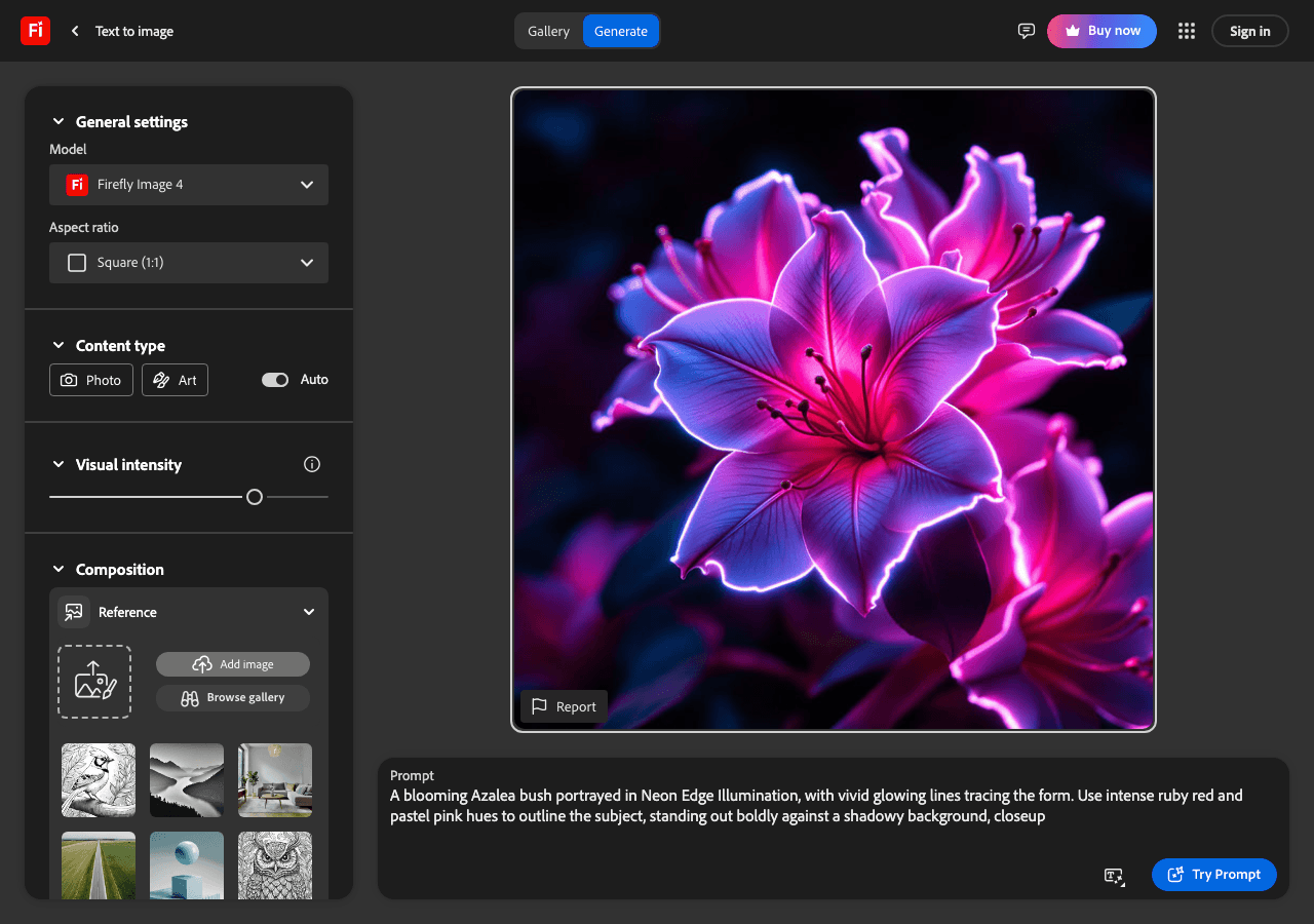 Adobe Firefly Image Generation showing generative ai - Create your way with Adobe Firefly—AI for every creative vision.