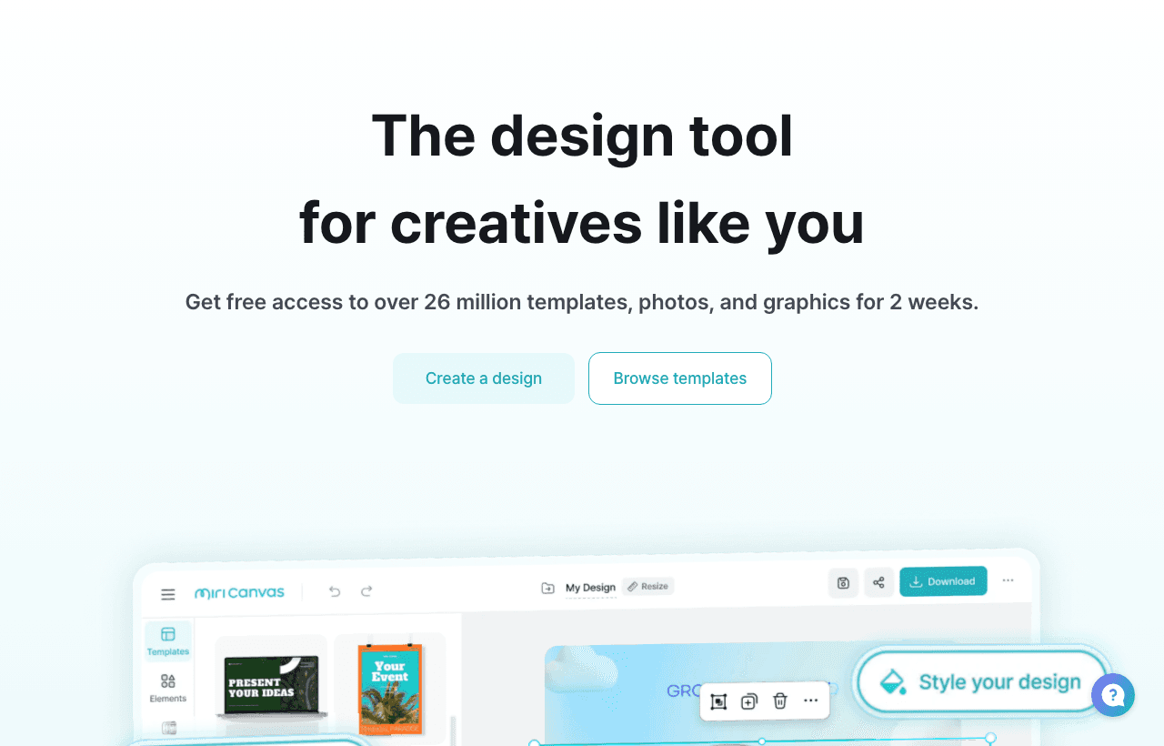 MiriCanvas Design showing ai image generator - The design tool for everyone