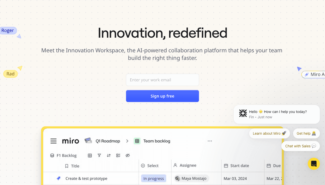 Miro Productivity & Collaboration showing infinite canvas - The AI Innovation Workspace
