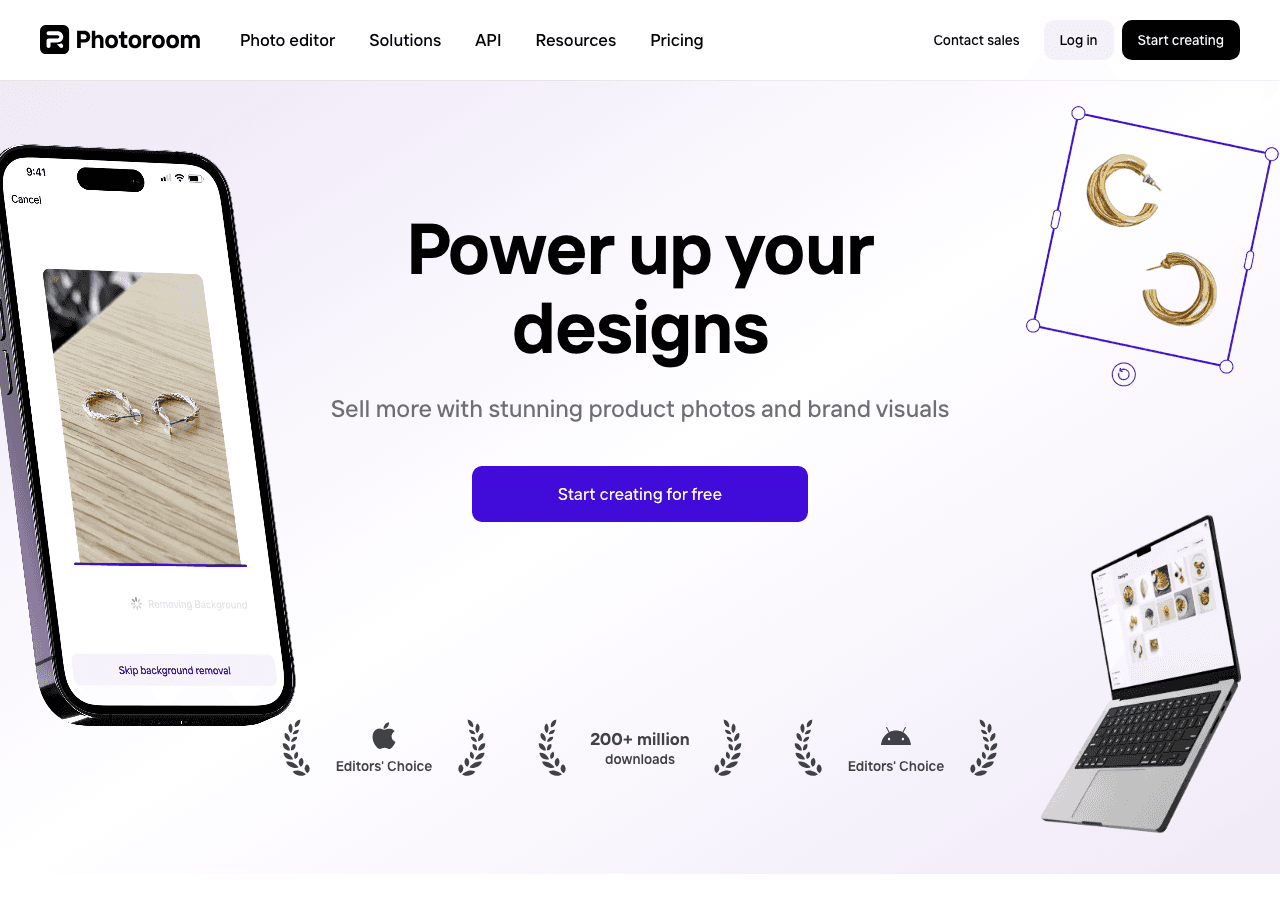 PhotoRoom Image Generation showing ai photo editor - Studio-quality product photos in seconds