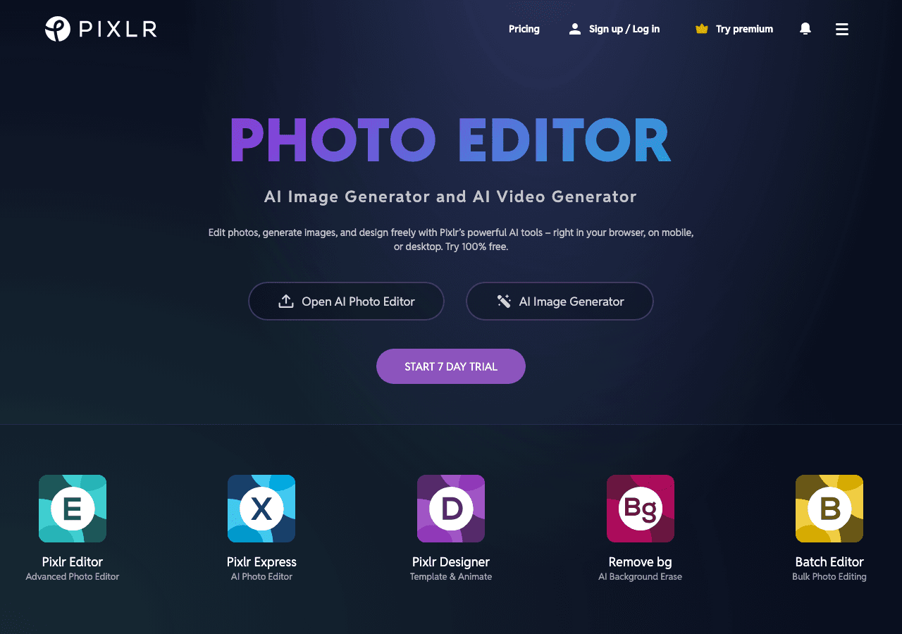 Pixlr Design showing ai photo editor - Unleash Your Creativity With AI-Powered Design