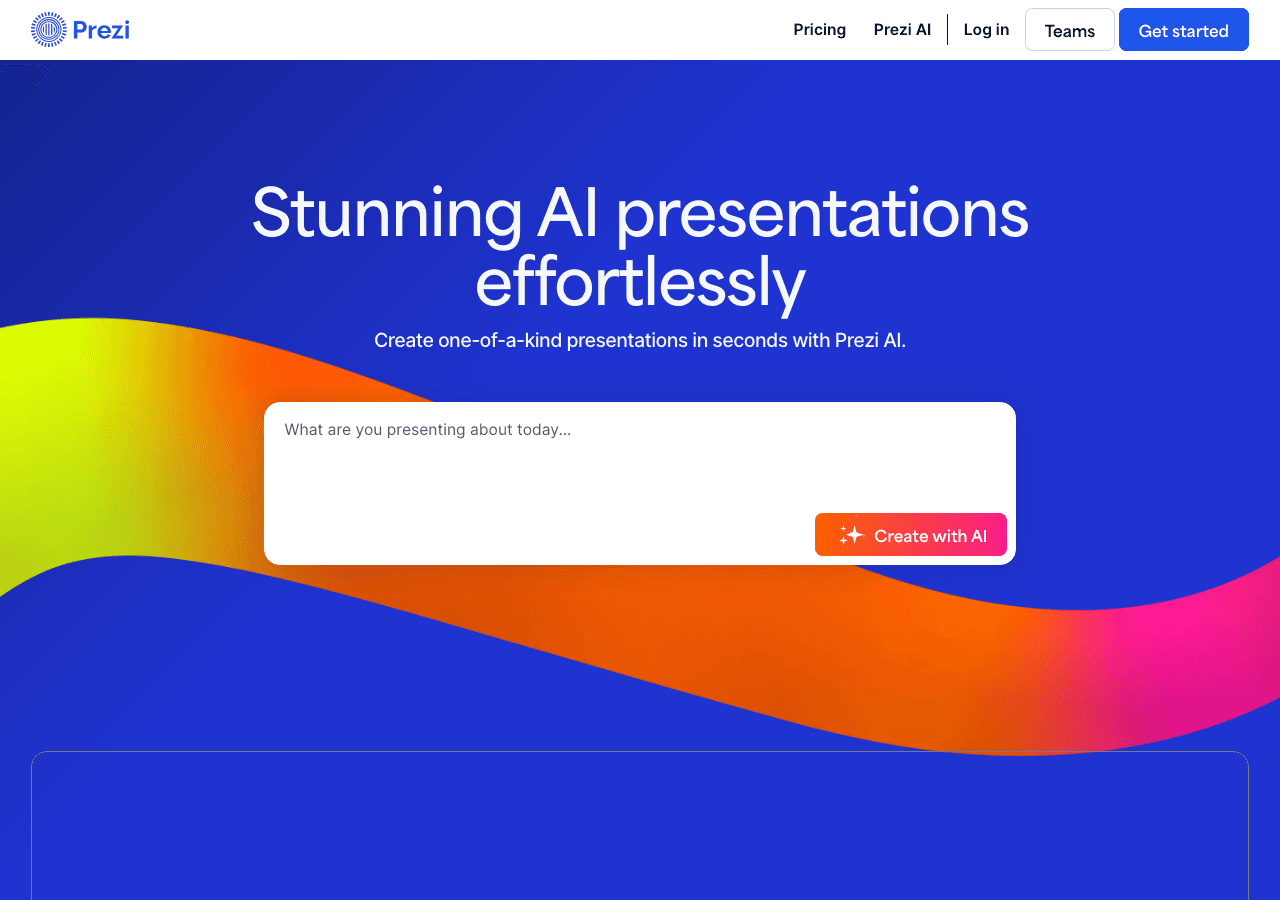 Prezi Design showing ai presentation maker - Create stunning presentations in minutes with AI