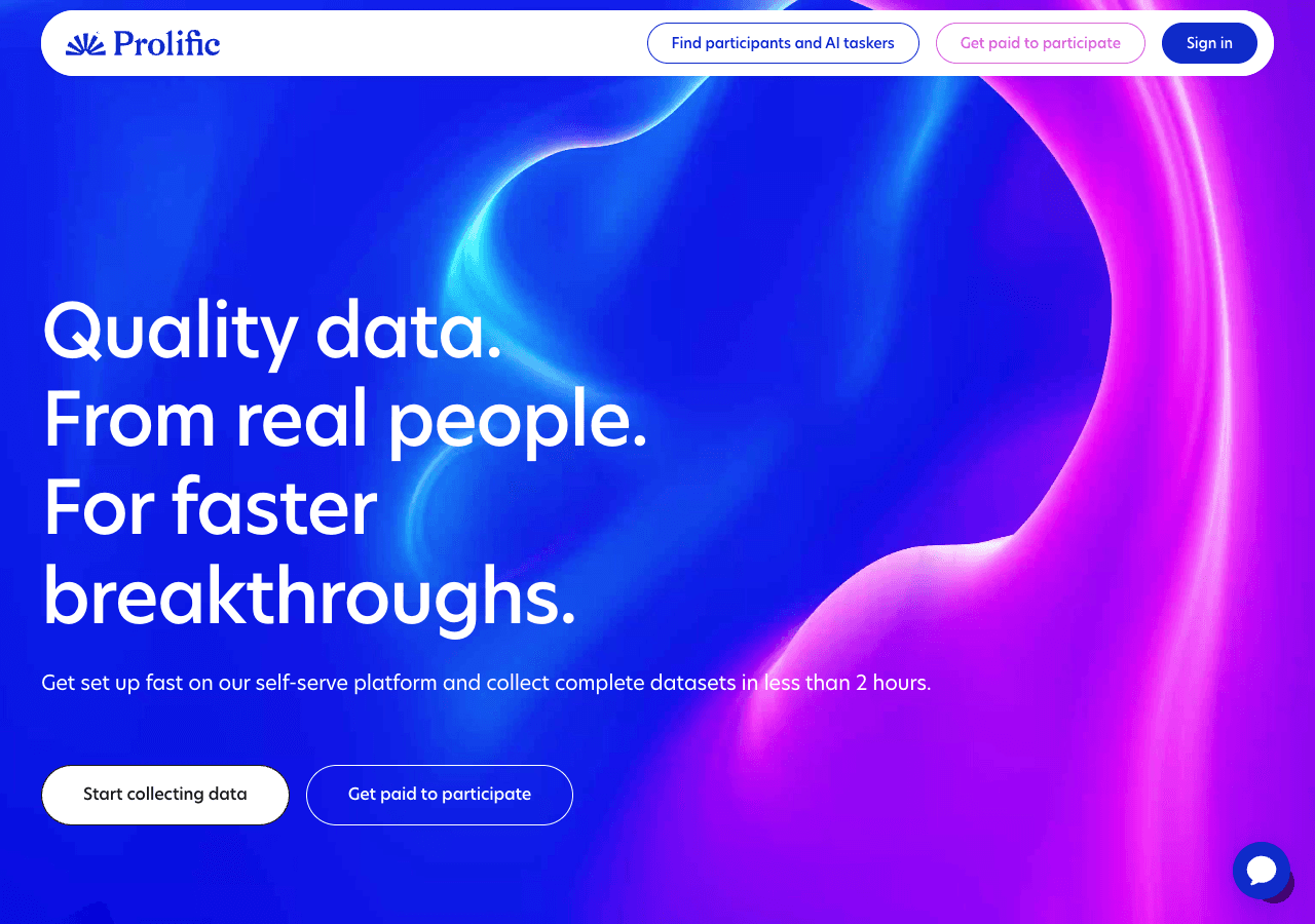 Prolific Scientific Research showing human data platform - Quality data. From real people. For faster breakthroughs.