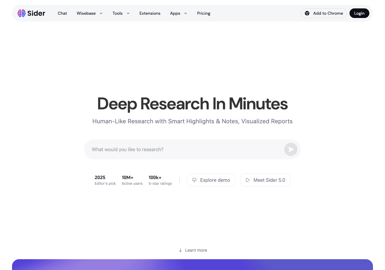 Sider Productivity & Collaboration showing ai sidebar - Chat with all AI models, read smarter, write faster, research deeper
