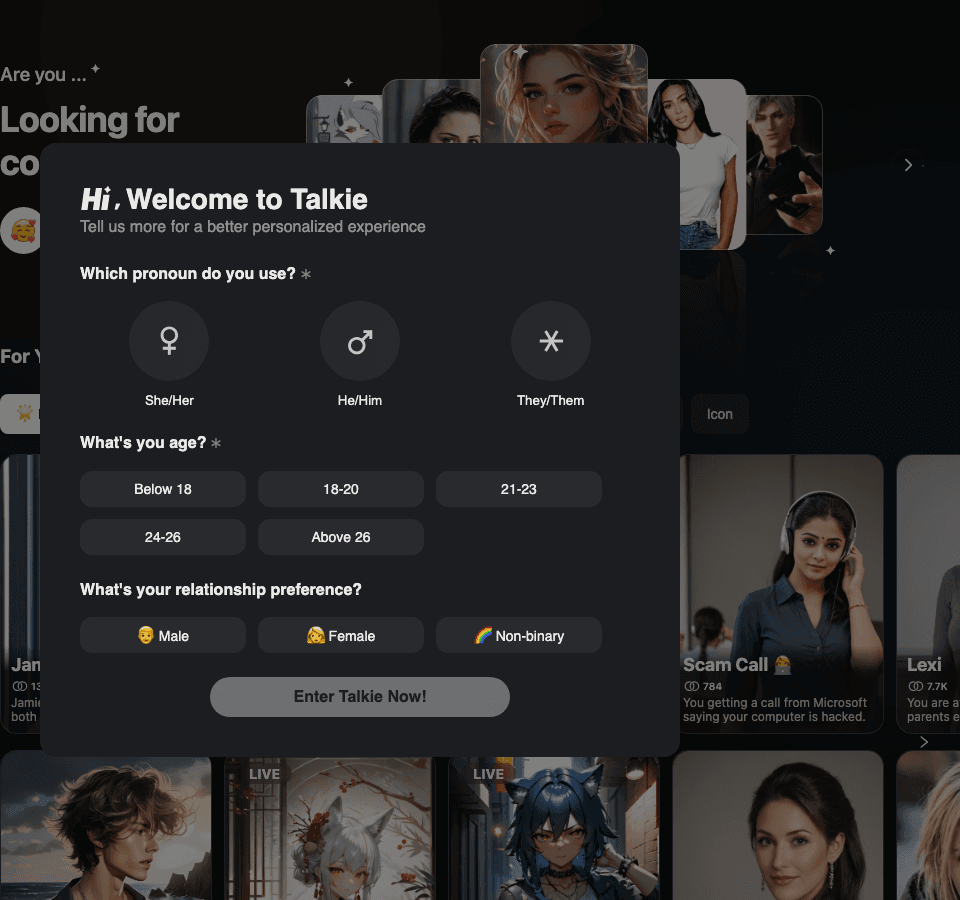 Talkie Conversational AI showing ai character chat - Join Talkie and chat with AI characters for free. Create personalized co