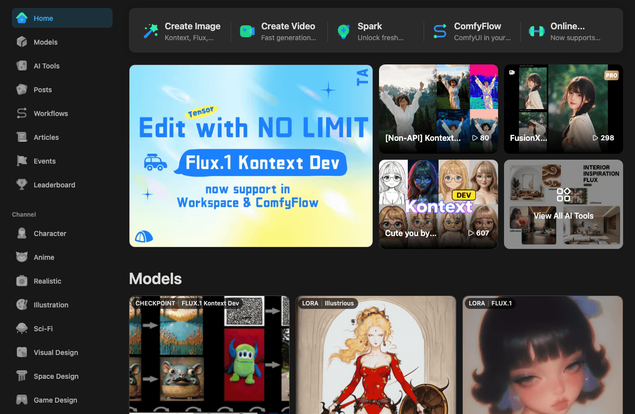 Tensor.Art Image Generation showing ai image generation - Generate stunning AI images instantly—free, no signup required