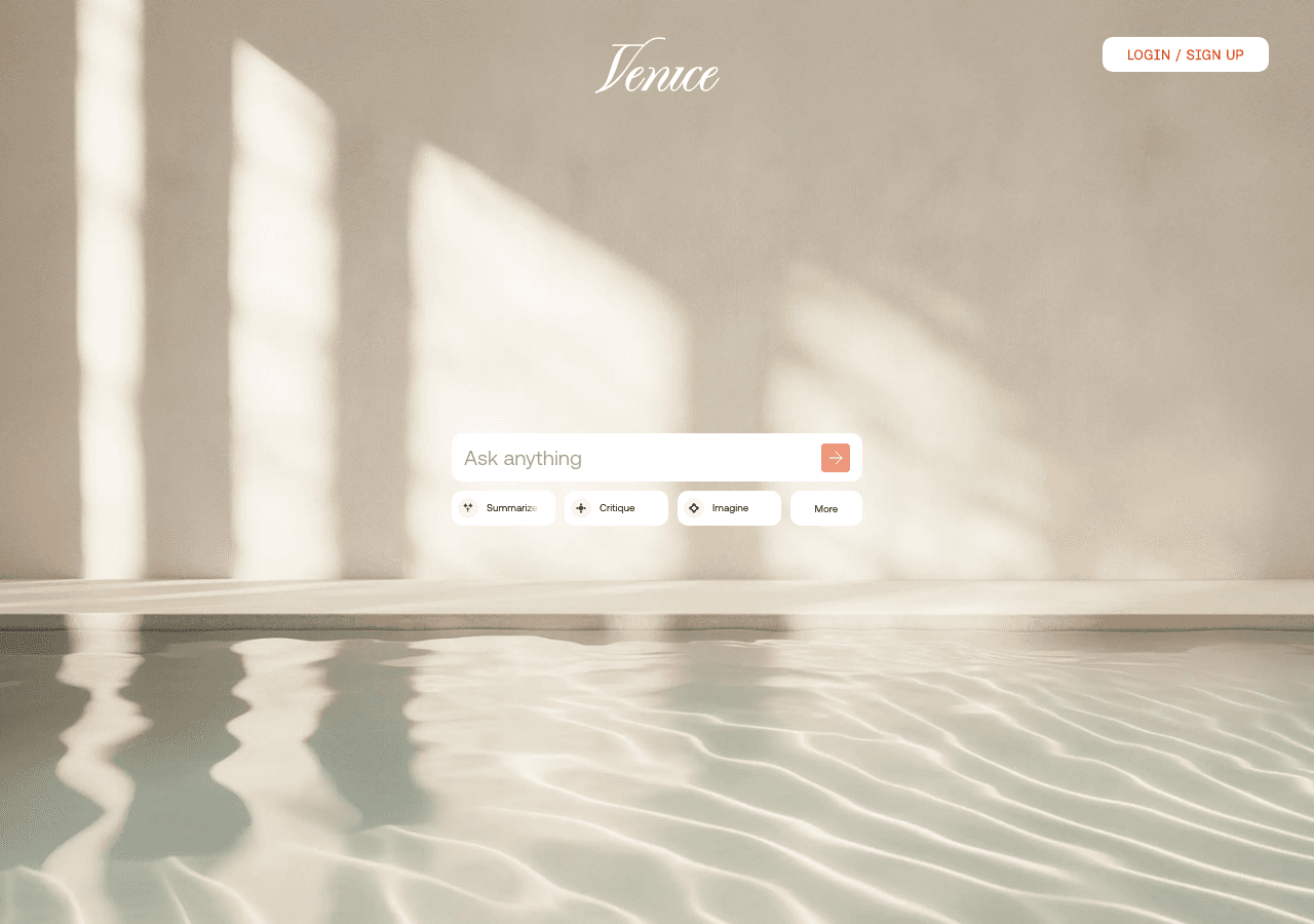 Venice AI Conversational AI showing privacy-first ai - Private AI for Unlimited Creative Freedom