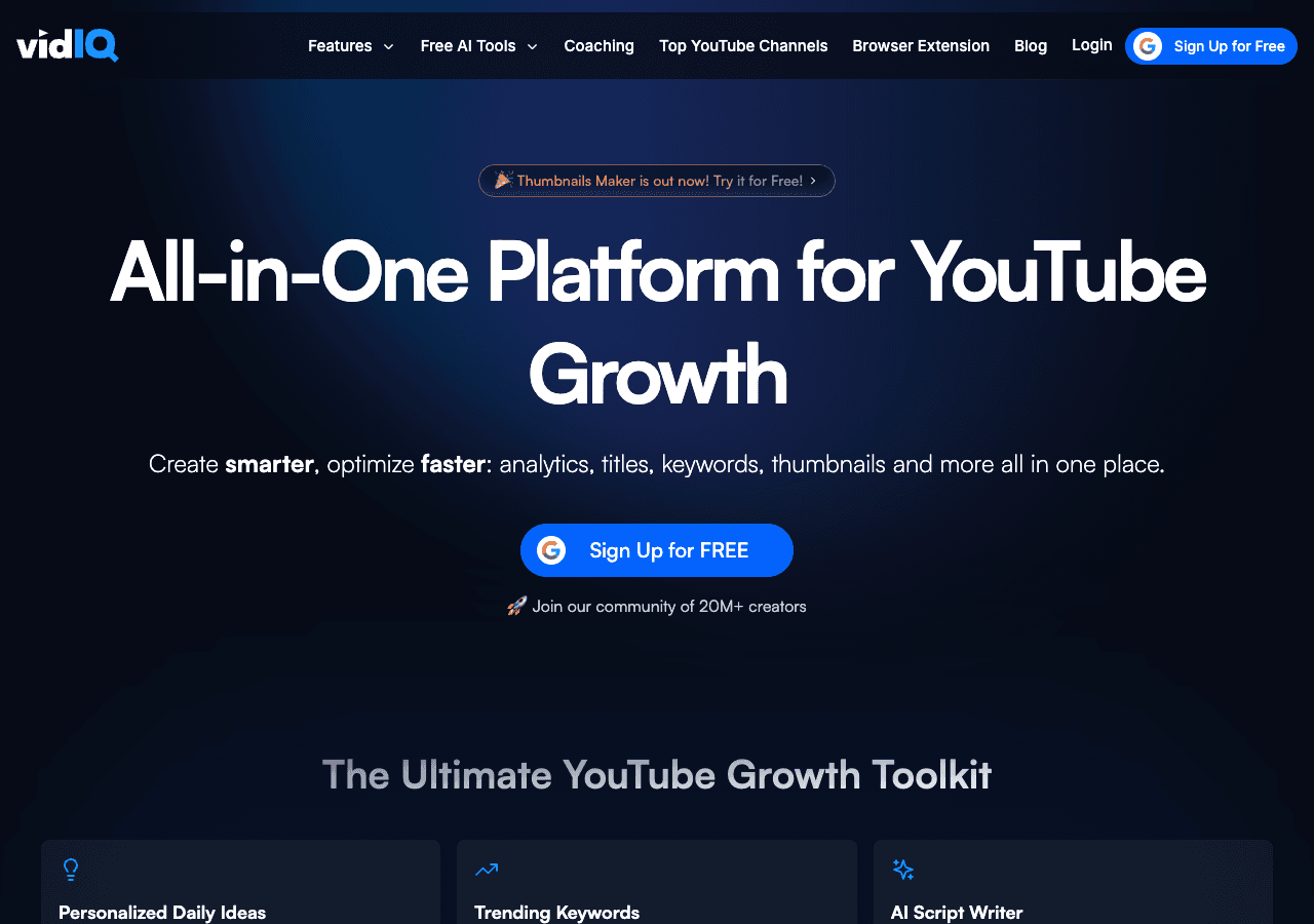 vidIQ Search & Discovery showing youtube growth - Unlock YouTube Growth with AI-Powered Insights
