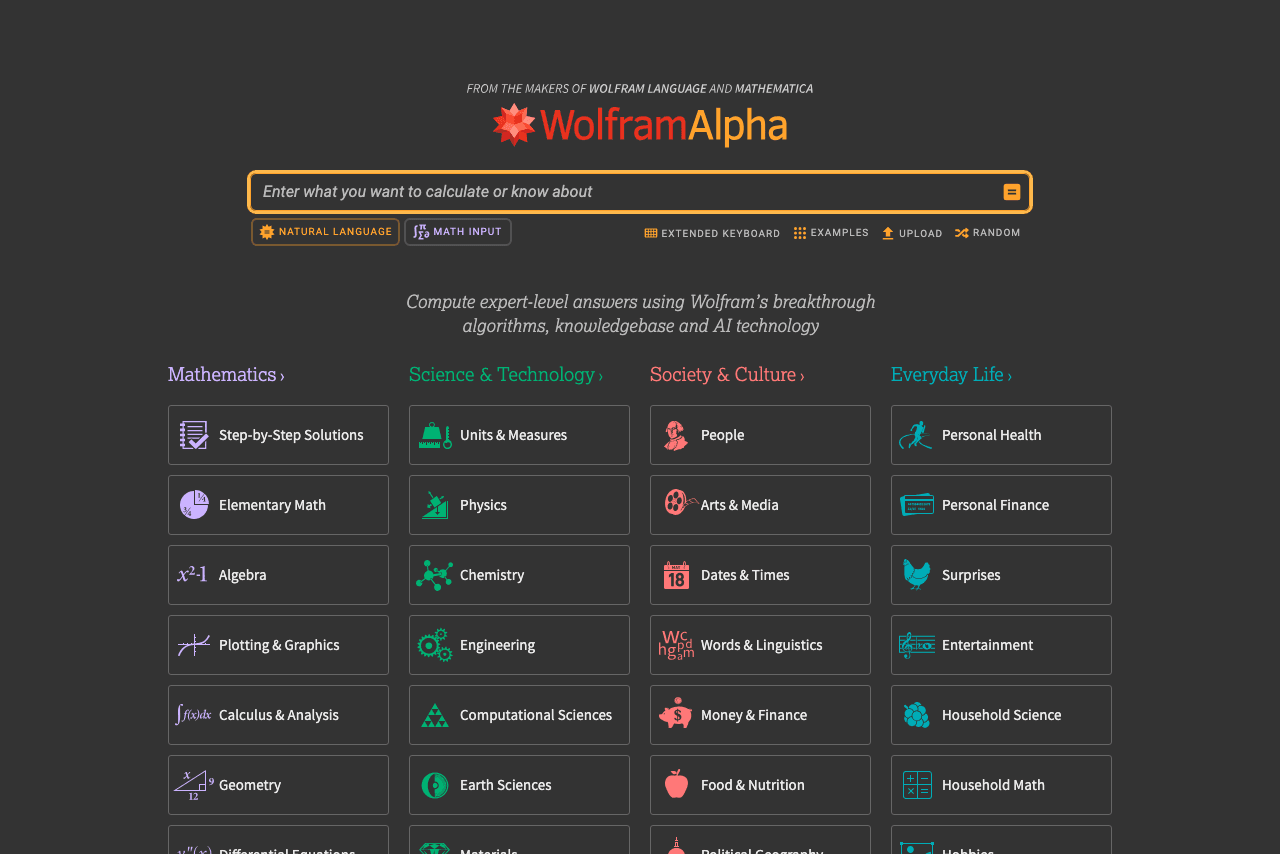 Wolfram|Alpha Data Analytics showing computational knowledge engine - Making the World's Knowledge Computable
