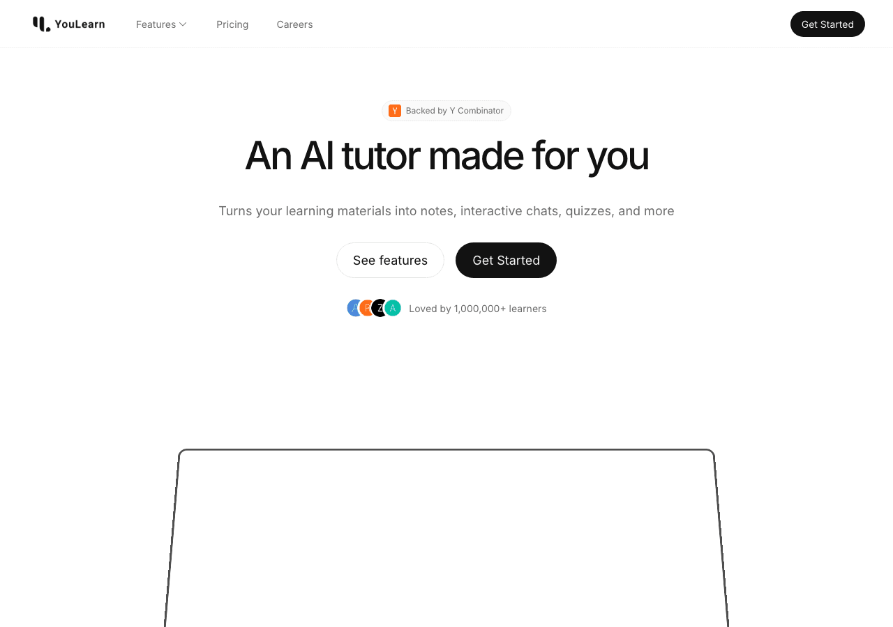 YouLearn Conversational AI showing ai tutor - An AI tutor made for you and your learning materials